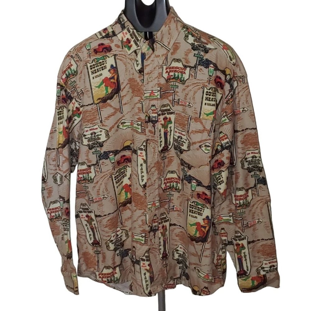 Barn Fly Shirt Men's Small Route 66 Western Southwestern Landmarks NEW L Sleeve